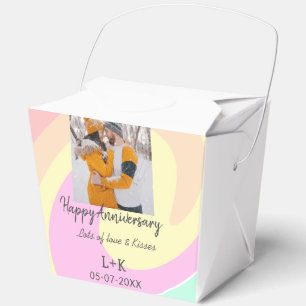 Modern boho happy anniversary add name date orange favour box