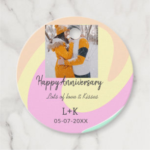 Modern boho happy anniversary add name date orange favour tags