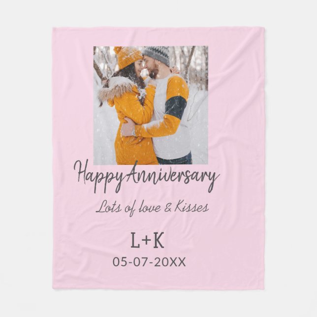 Modern boho happy anniversary add name date orange fleece blanket (Front)