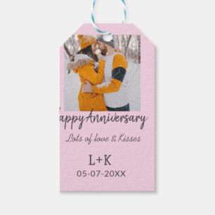 Modern boho happy anniversary add name date orange gift tags