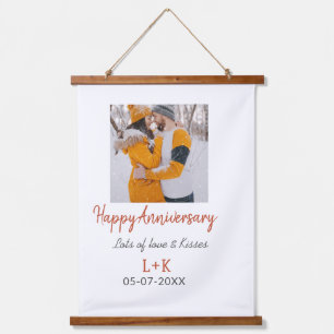 Modern boho happy anniversary add name date orange hanging tapestry