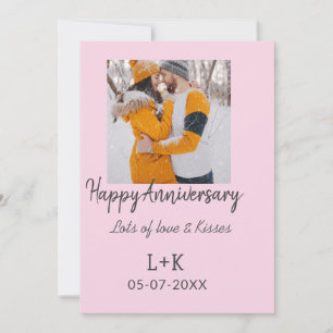 Modern boho happy anniversary add name date orange holiday card
