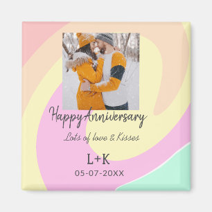 Modern boho happy anniversary add name date orange magnet