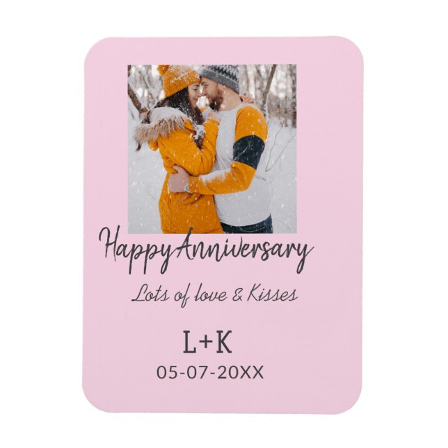 Modern boho happy anniversary add name date orange magnet (Vertical)