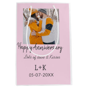 Modern boho happy anniversary add name date orange medium gift bag