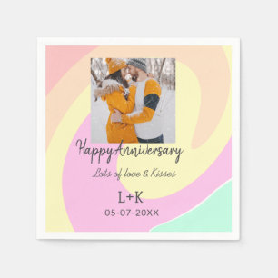 Modern boho happy anniversary add name date orange napkin
