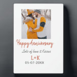 Modern boho happy anniversary add name date orange plaque<br><div class="desc">Design for couple love</div>