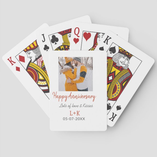 Modern boho happy anniversary add name date orange playing cards (Back)