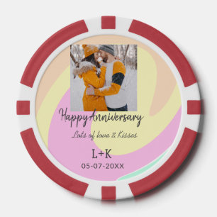 Modern boho happy anniversary add name date orange poker chips