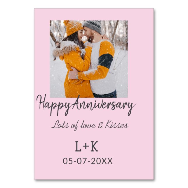Modern boho happy anniversary add name date orange table number (Front)