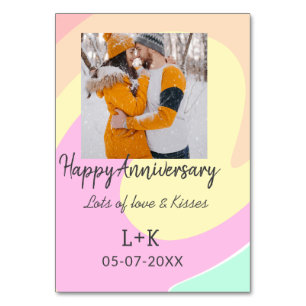 Modern boho happy anniversary add name date orange table number