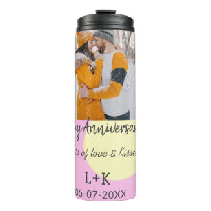 Modern boho happy anniversary add name date orange thermal tumbler