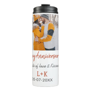 Modern boho happy anniversary add name date orange thermal tumbler