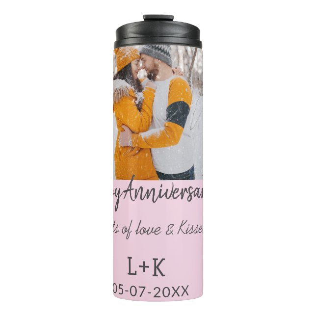 Modern boho happy anniversary add name date orange thermal tumbler (Front)