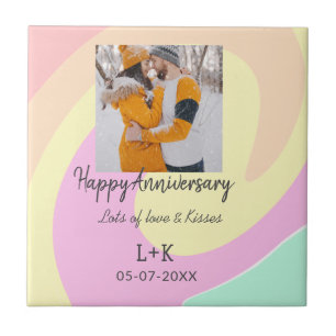 Modern boho happy anniversary add name date orange tile