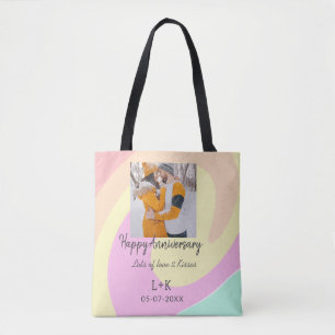 Modern boho happy anniversary add name date orange tote bag