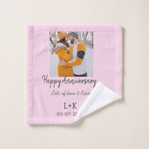Modern boho happy anniversary add name date orange wash cloth