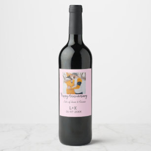 Modern boho happy anniversary add name date orange wine label