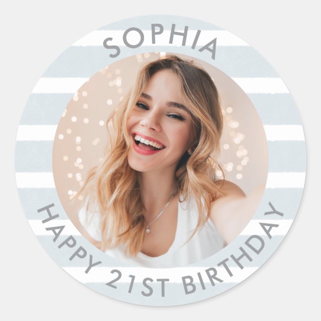 Modern Boho Happy Birthday Photo Classic Round Sticker (Front)