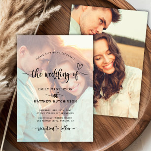 Modern Boho Heart Script Photo Overlay Wedding Invitation