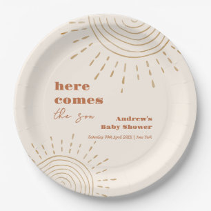 Modern Boho Here Comes The Son Baby Shower Paper Plate