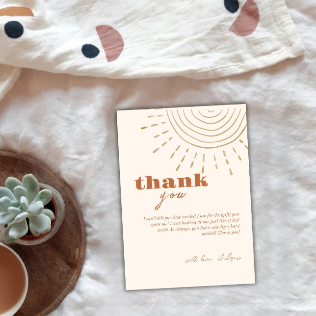 Modern Boho Here Comes The Son Baby Shower Thank You Card (Modern Boho Here Comes The Son Baby Shower Thank You Card)