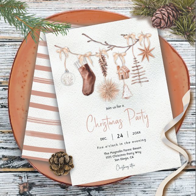 Modern Boho Holiday Christmas Party Branch Invitation (Creator Uploaded)