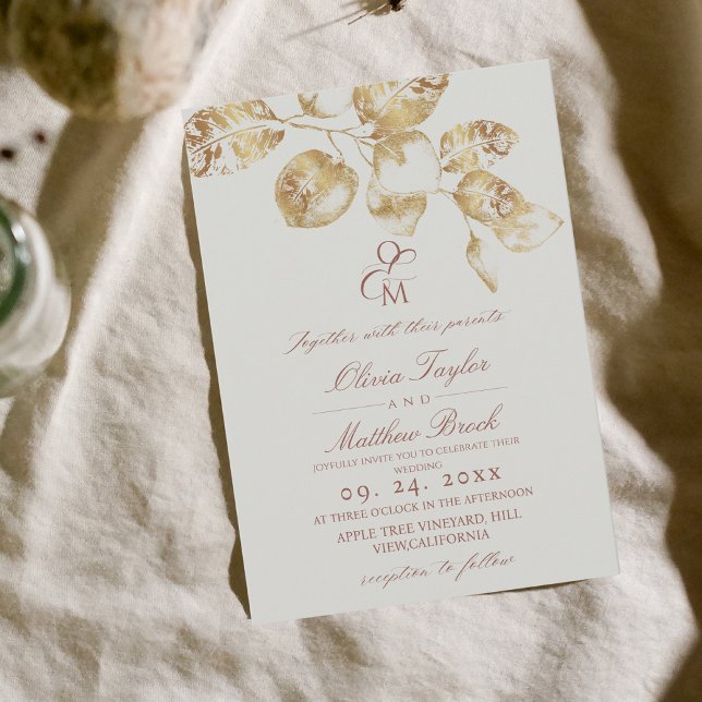 Modern Boho Ivory & Gold Wedding Invitation (Creator Uploaded)
