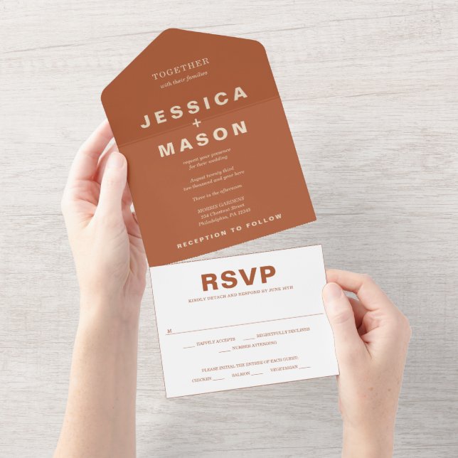 Modern Boho Jewel Earth Tone Wedding Invite RSVP (Tearaway)