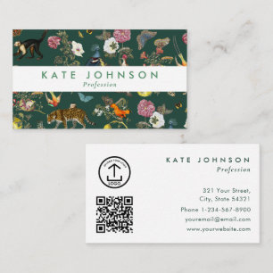 Modern Boho Jungle Animals Floral Green Colourful  Business Card