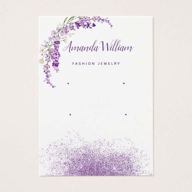 Modern Boho lavender floral earring display card  (Front)