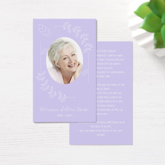 Modern Boho Lavender Purple Photo Funeral Card (Desk)