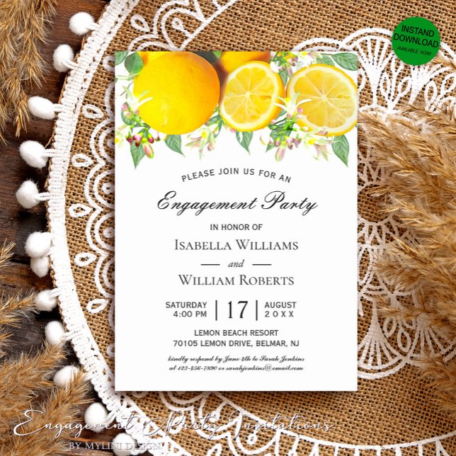 Modern Boho Lemon Rustic Engagement Party Invitation (Creator Uploaded)
