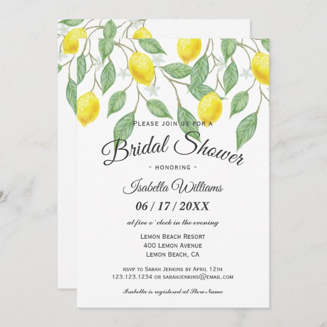 Modern Boho Lemon Summer Bridal Shower Invitation (Front/Back)