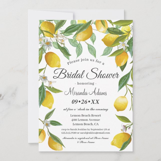 Modern Boho Lemon Summer Bridal Shower Invitation (Front)