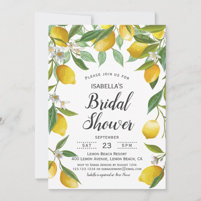 Modern Boho Lemon Summer Bridal Shower Invitation (Front)