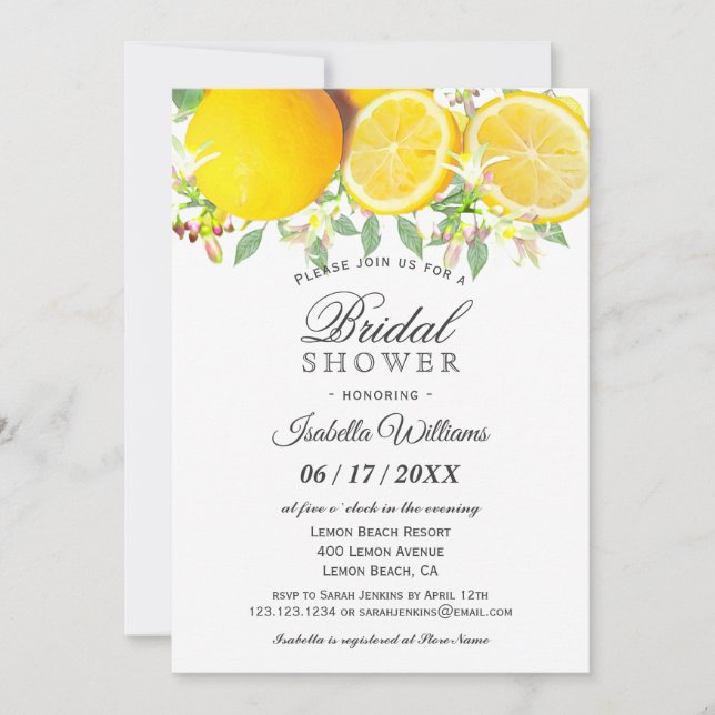 Modern Boho Lemon Summer Bridal Shower Invitation (Front)