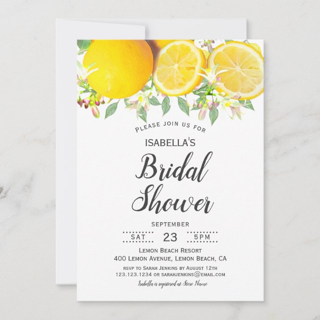 Modern Boho Lemon Summer Bridal Shower Invitation (Front)