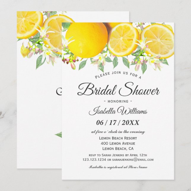 Modern Boho Lemon Summer Bridal Shower Invitation (Front/Back)