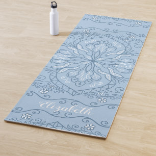 Modern Boho Light Blue Mandala Elegant Monogram Yoga Mat