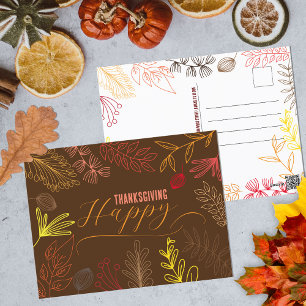Modern Boho Line Art Fall Foliage Thanksgiving Postcard