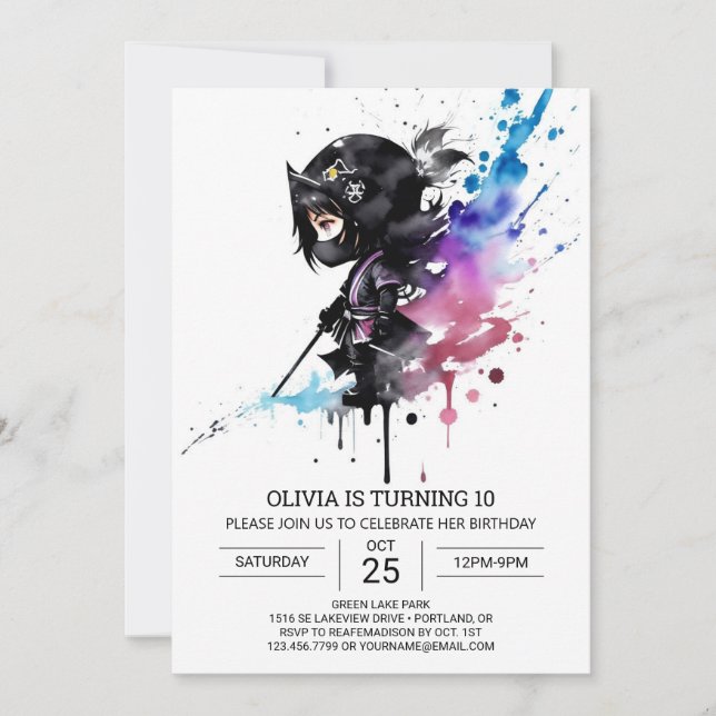 Modern Boho Little Ninja Birthday Invitation (Front)