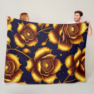 Modern Boho Luxury Gold Rose Collection Fleece Blanket