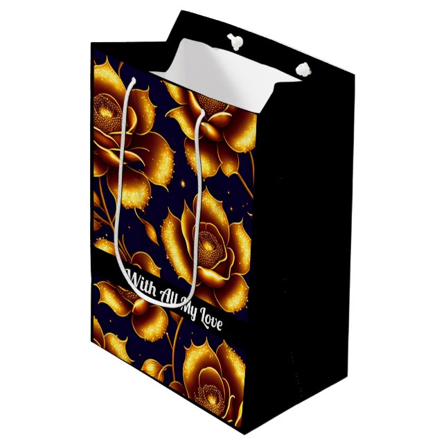 Modern Boho Luxury Gold Rose Collection Medium Gift Bag (Front Angled)