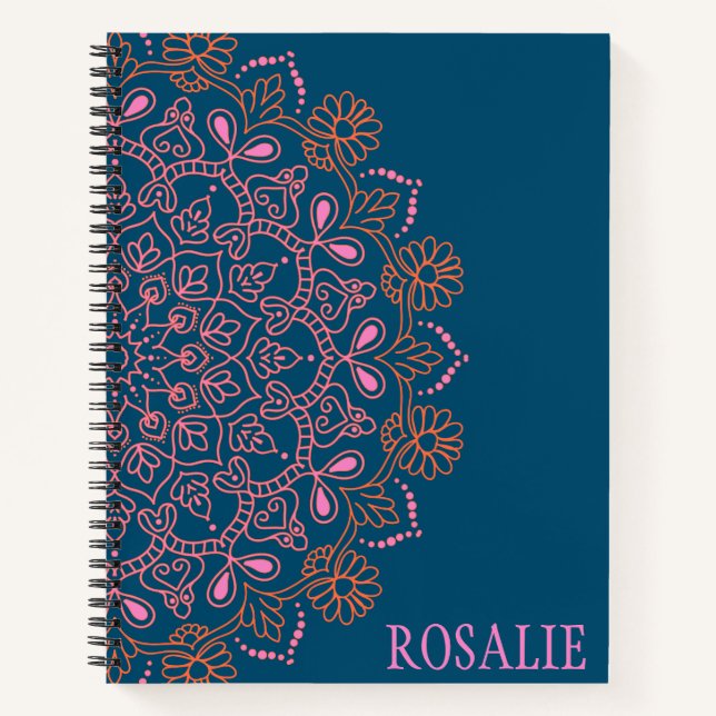 Modern Boho Mandala Medallion in Teal Personalised Notebook (Front)