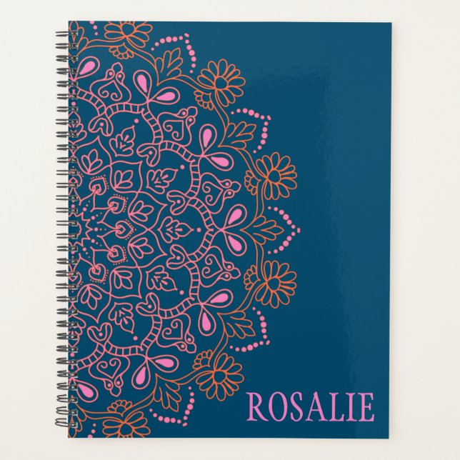 Modern Boho Mandala Medallion in Teal Personalised Planner (Front)