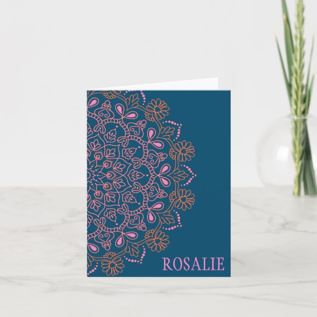 Modern Boho Mandala Medallion in Teal Personalised Thank You Card (Front)