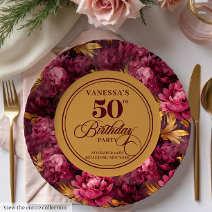 Modern Boho Maroon Blush Gold 50th Birthday Plate