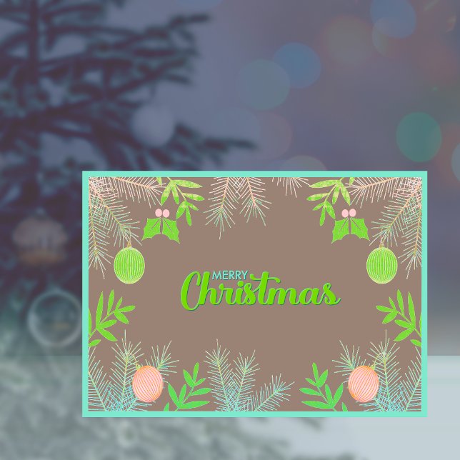 Modern boho Merry Christmas botanical flat Holiday Card (Creator Uploaded)