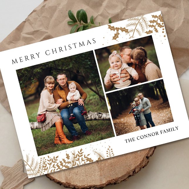Modern Boho Merry Christmas Photo Collage  Postcard (Creator Uploaded)